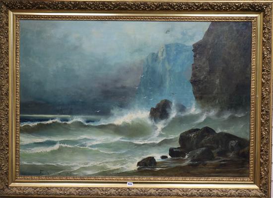 Coastal scene, oil, signed and dated 1905, 86 x 127cm